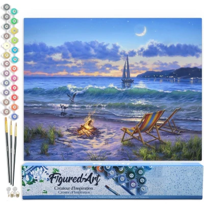 Afbeelding van Figured&#039;Art Verf op nummer voor volwassenen uitzicht het strand 40x50cm Craft Art Painting DIY Kit opgerold canvas zonder lijst