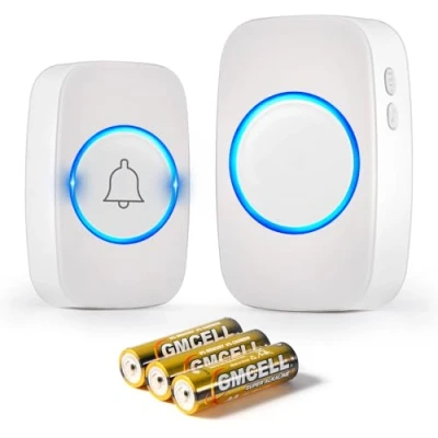 Afbeelding van Blendura Draadloze deurbelset, 300 m, draadloos bereik, IP44 waterdicht, elektronische deurbel met plug in ontvangers, 60 melodieën, 5 volumeniveaus, wit