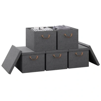 Afbeelding van WOLTU ABB04gbn 5 Opbergdoos met deksel, groot, opvouwbare doos handgrepen, stoffen doos, opbergtas, mand voor kleding, dekbed, speelgoedkist, vouwdoos, stuks, grijs, 48 x 30 36 cm