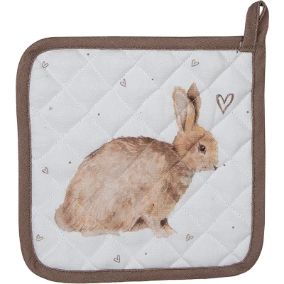 Afbeelding van Clayre &amp; Eef Pannenlap 20x20 cm Wit Bruin Katoen Vierkant Konijn