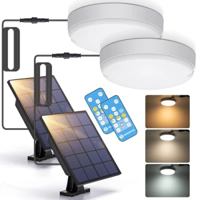 Afbeelding van Aigostar Zonnelampen 50W outdoor solar light met afstandsbediening IP65, plafondlamp instelbare kleurtemperatuur 3000K/4000K/6500K 3M kabel, 2 pcs