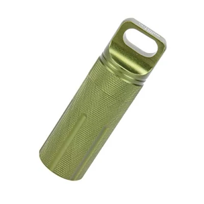 Afbeelding van Vogueing Tool Waterdichte pillenhouder, EDC container, metaal, survivalcapsule voor kamperen, klimmen, fietsen, wandelen (ronde kop, groen)