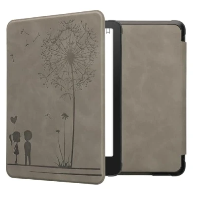 Afbeelding van kwmobile e reader hoesje geschikt voor Amazon Kindle Paperwhite (12. Gen 2024)/Kindle Colorsoft hoes Ereader flip case met standaard Kunstleren cover Paardenbloemen Liefde design in grijs
