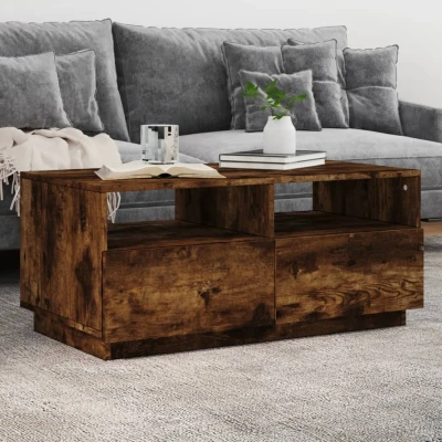 Afbeelding van Salontafel met LED verlichting 90x49x40 cm gerookt eikenkleurig