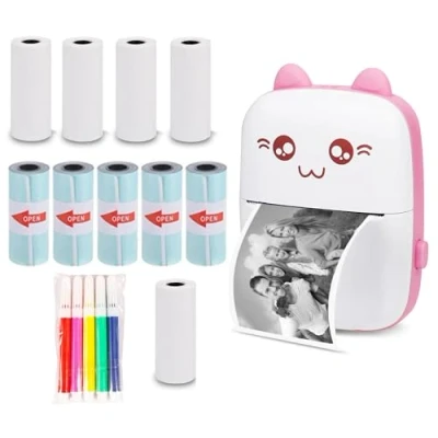 Afbeelding van WANGCL Thermische labelprinter met USB opladen draagbare bluetooth draadloze fotoprinter compatibel Android of iOS 1 rol thermisch papier (roze)