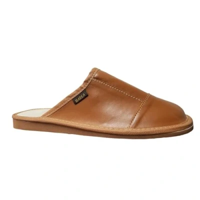 Afbeelding van MARKA Lether pantoffels voor heren, bruin, lederen pantoffels, bruine leren slippers, 46 EU
