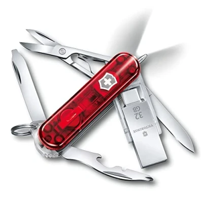 Afbeelding van Victorinox Taschenmesser Midnite Manager Work (11 Funktionen, Schere, USB Stick 32GB, LED, Nagelfeile) rot transparent