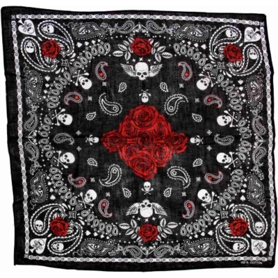 Afbeelding van Zac&#039;s Alter Ego Alternative paisley, roses and skulls Bandana Zwart/Wit