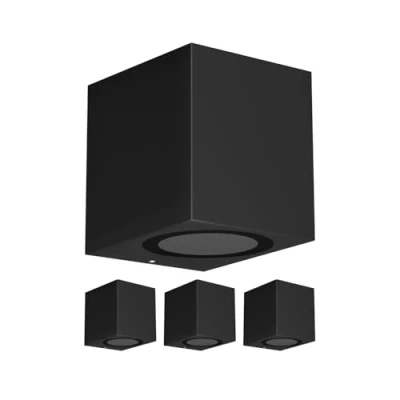 Afbeelding van ledscom.de 4 stuks wandlamp ALSE voor buiten, IP54, downlight, mat zwart, hoekig, 1x GU10 max. 35W
