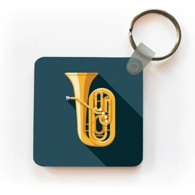 Afbeelding van Sleutelhanger Uitdeelcadeautjes een pictogram illustratie van gouden tuba Plastic