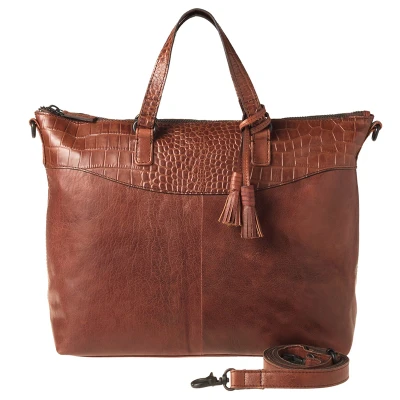Afbeelding van Rise of Rosa Laptoptas / Werktas Dames 13 inch Leer Krokodillenprint Brenton Licht Bruin
