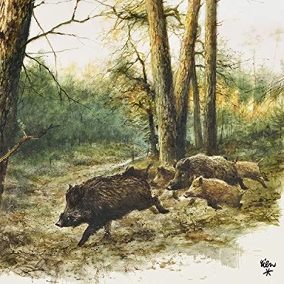 Afbeelding van 20 servetten wilde zwijnen in het bos als tafeldecoratie voor de herfst met diermotief 33 x cm