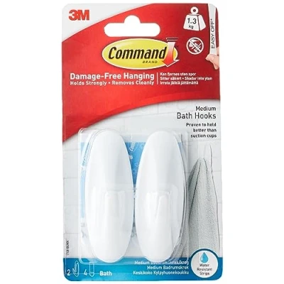 Afbeelding van Command 17081B Bath Medium, ES, 2 haken, 4 strepen, designer badhaken, wit