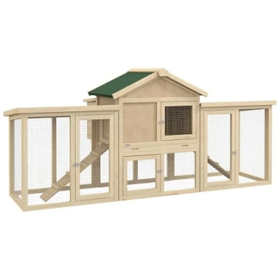 Afbeelding van PawHut Hühnerstall 204 x 85 93 cm Hühnergehege mit Nistkasten Freigehege Hühnerhaus aus Holz Sitzstangen wasserfester Anstrich, für 2 4 Hühner Naturholz