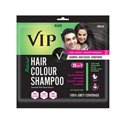 Afbeelding van VIP 5 in 1 Natuurlijke Haarkleur Shampoo zwart Kleur 40gm (6 pouch)