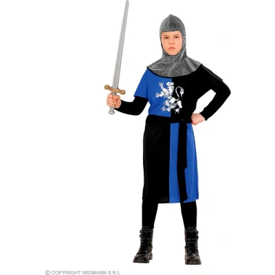 Afbeelding van Widmann Middeleeuwse &amp; Renaissance Strijders Kostuum Ridder In Opleiding Jongen Blauw, Zwart, Zilver Maat 158 Carnavalskleding Verkleedkleding