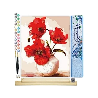 Afbeelding van Figured&#039;Art Schilderen op Nummer Volwassenen canvas Mooie klaprozen Handwerk acrylverf Kit DIY Compleet 40x50cm met houten lijst