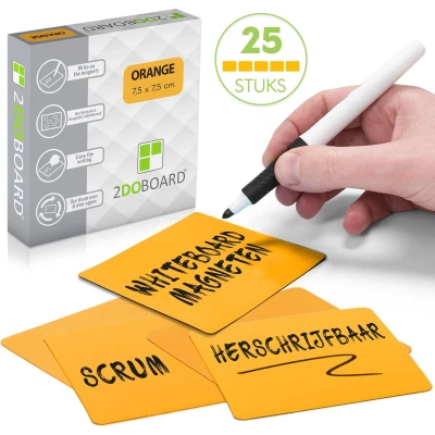 Afbeelding van 2DOBOARD Scrum Whiteboard Magneten 7,5 x cm 25 stuks Oranje Herschrijfbare Voor Kanban bord of Scrumbord Beschrijfbare Planbord Herschrijfbaar Agile werken elk Dagstartbord Board!
