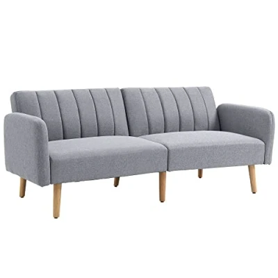 Afbeelding van HOMCOM Schlafsofa, 2 Sitzer Sofa mit Schlaffunktion, Verstellbare Rückenlehne, Dick Gepolsterte Couch, Armlehne, Schlafcouch Holzbeine für Wohnzimmer, Gästezimmer, 173 x 75 73 cm, Grau