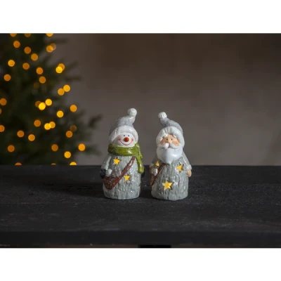Afbeelding van Kerstman en sneeuwpop met LED verlichting op batterijen 14 cm