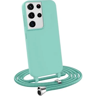 Afbeelding van MyGadget Hoesje met sleutelkoord voor Samsung Galaxy S21 Ultra Siliconen telefoonhoesje crossbody nekhouder koordriem draagriem bescherming touw in mint