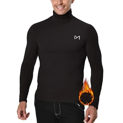 Afbeelding van MEETYOO Thermisch onderhemd voor heren, lange mouwen, wol, ski, thermoshirt, winter, reizen, T shirt, Zwart, S