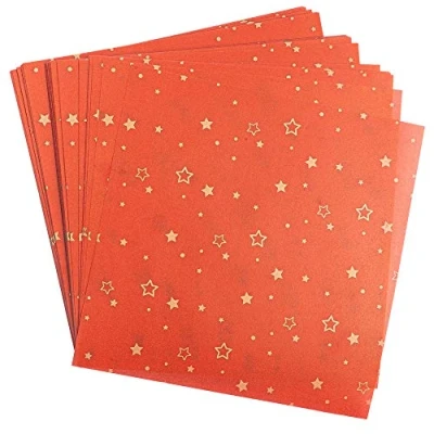 Afbeelding van Ideen mit Herz transparant papier, 100 vellen, premium kwaliteit, 110 g/m², bedrukt, ideaal vouwpapier om sterren te knutselen, knutselpapier (sterren, rood en goud, 15 x cm)