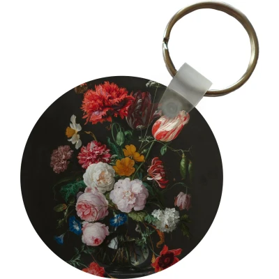 Afbeelding van Sleutelhanger Stilleven met bloemen in een glazen vaas Schilderij van Jan Davidsz. de Heem Plastic Rond Uitdeelcadeautjes