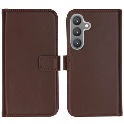 Afbeelding van Samsung Galaxy S24 Hoesje Echt leder Selencia Bookcase Donkerbruin Telefoonhoesje