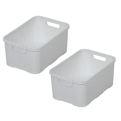 Afbeelding van BranQ Home Essential Mand in rotan design, 2 delige set, maat L (38 x 27,8 18,5 cm), 19 l, BPA vrije kunststof (polypropeen), wit, stuks