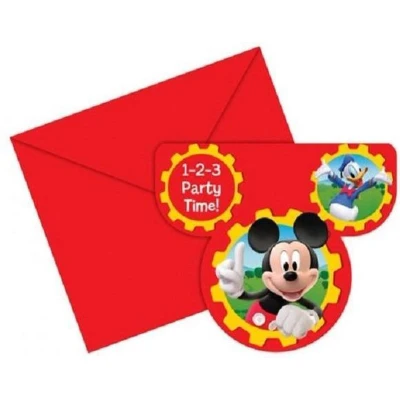 Afbeelding van Uitnodiging Mickey Mouse feestje 1 2 3 party time 6 stuks