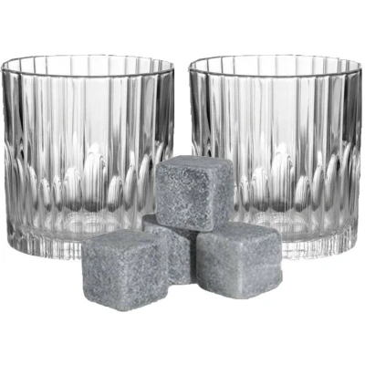 Afbeelding van Luxe whiskyglazen set 6x stuks 310 ml met whisky ijsblokstenen Whiskeyglazen
