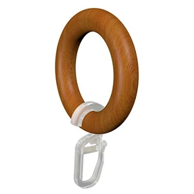 Afbeelding van Flairdeco gordijnringen / ringen met plooihaken, hout, gelakt kersenhout, 47/30 mm, 20 stuks