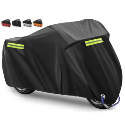 Afbeelding van Motorhoes Waterdichte 210D Oxford Stof Motorfietshoezen Motorfietsdekking Motorfiets Afdekzeil voor Binnen en buiten,beschermt tegen uv regen,stof,sneeuw (Zwart Reflecterende,265x105x125cm)