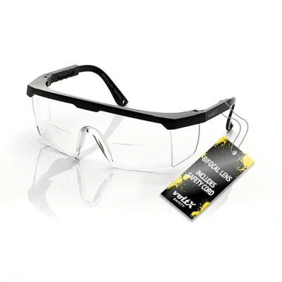 Afbeelding van voltX &#039;Classic&#039; Bifocal Safety Glasses (Clear +2.0 Dioptre) UKCA &amp; CE EN166f certified Includes Cord with headstop + UV400 anti fog coated lens