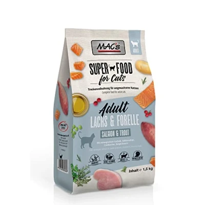Afbeelding van MAC&#039;s Superfood Kattenvoer Droogvoer Zalm &amp; Forel 1,5kg Kattenbrokken