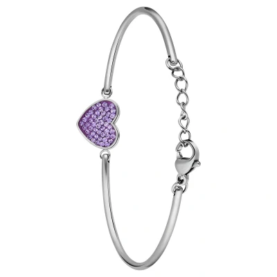 Afbeelding van Lucardi Dames Stalen Armband hart met kristal violet Staal Zilverkleurig 20 cm