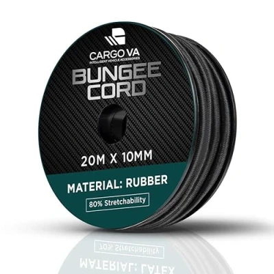 Afbeelding van CARGO VA Intelligent Vehicle Accessories CargoVA Rubberen touw, 10 mm, 20 m, zwart, expandertouw, 80% rek, weerbestendig spankabel voor aanhangers, zonnezeil, dekzeilen enz