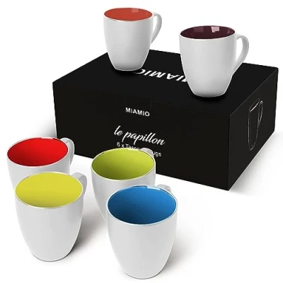 Afbeelding van MiaMio set van 6 kleurrijke koffie/theetassen mokken 350ml