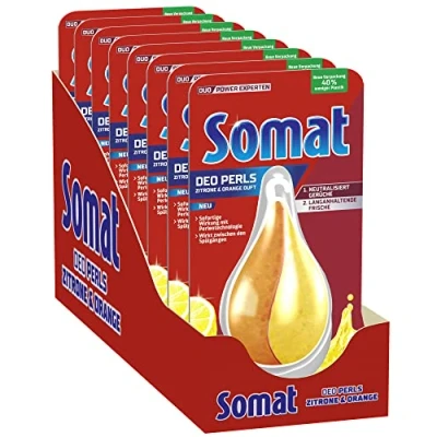 Afbeelding van Somat Deo Perls vaatwasser deodorant citroen &amp; sinaasappel (60 wasbeurten), voor geurneutralisatie een frisse geur (8 x 17 g)
