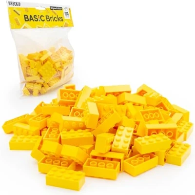 Afbeelding van Lego Basic stenen Classic, geel, 2 x 4 bouwstenen, 100 stuks losse onderdelen starterset of uitbreiding voor box en plaat Bricks (3001)