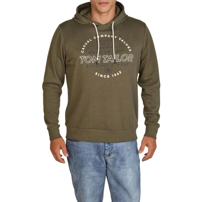 Afbeelding van Tom Tailor Heren trui Printed Hoodie regular fit Olijf XL Volwassenen