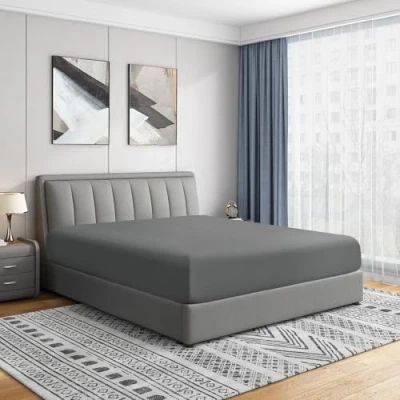 Afbeelding van Cathay Luxe Zijdezacht Polyester Eenpersoons Hoeslaken, Queen Size, Grijs