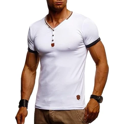Afbeelding van Leif Nelson Sommer Coole Casual Kurzarm Tshirt basic, Heren, Maat: XXL, Weiß