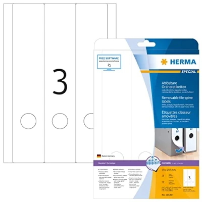 Afbeelding van HERMA printeretiketten Removable file labels, A4, 59x297 mm, White, 75 pcs.
