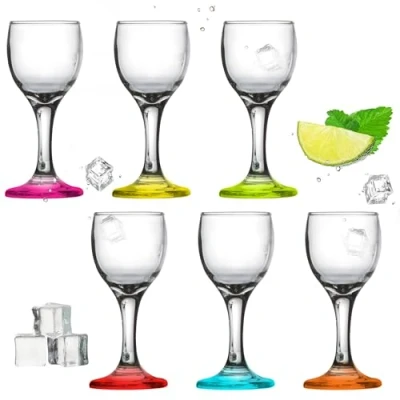 Afbeelding van PLATINUX Borrelglaasjes met steel, kleurrijk, van glas, 4 cl set, 6 delig, likeurglazen, wodkaglazen, grappaglazen, borrelglaasjes, gekleurd