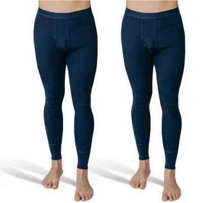 Afbeelding van SES lange onderbroeken voor heren, fijn geribbeld, set van 2, S 4XL, met gulp en zachte tailleband katoen, comfortabele onderbroek pijpen, marineblauw, XXL