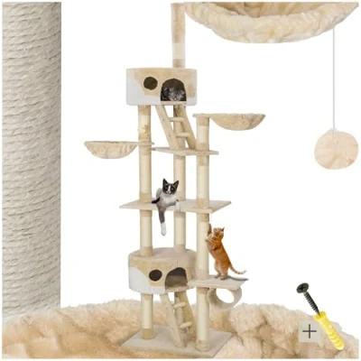 Afbeelding van tectake 401639 Katten krabpaal Hansi diverse kleuren beige/wit