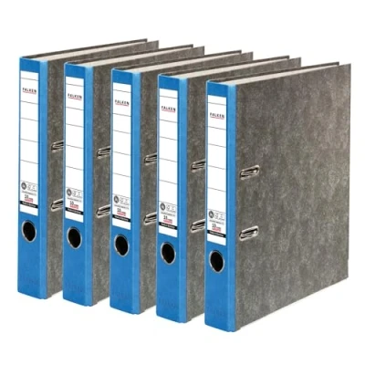 Afbeelding van Originele FALKEN 5 pack gerecyclede mappen wolk marmer. Made in Germany. cm smal DIN A4 blauwe rug ringmap map ordners briefordner kantoormap kartonnen ordner CO2 neutraal engel