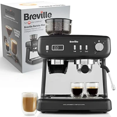 Afbeelding van Breville Barista Max+ zeefdragermachine, espressomachine met intelligent maalwerk en dosering, geïntegreerde melkopschuimer, precisietemmer voor extractie, 15 bar pomp, zwart